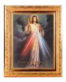  DIVINE MERCY (SPANISH) IN A FINE DETAILED SCROLL CARVINGS ANTIQUE GOLD FRAME 